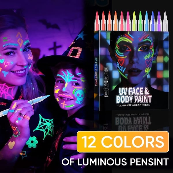 GlowMaster – Vibrant 12-Color UV Face Paint Marker Set