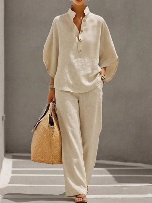 AiryLuxe – Women's Batwing Sleeve Linen Cotton Set