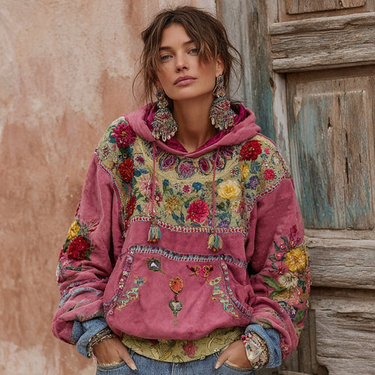BohoBloom – Vintage Floral Patchwork Hoodie