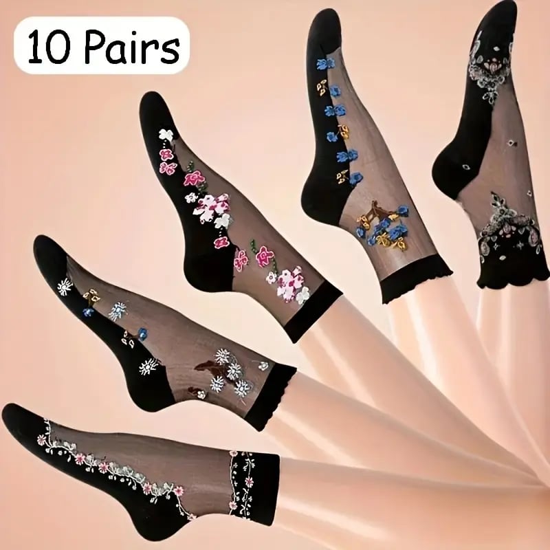PetalSoft – Women’s Floral Pattern Comfort Glass Socks