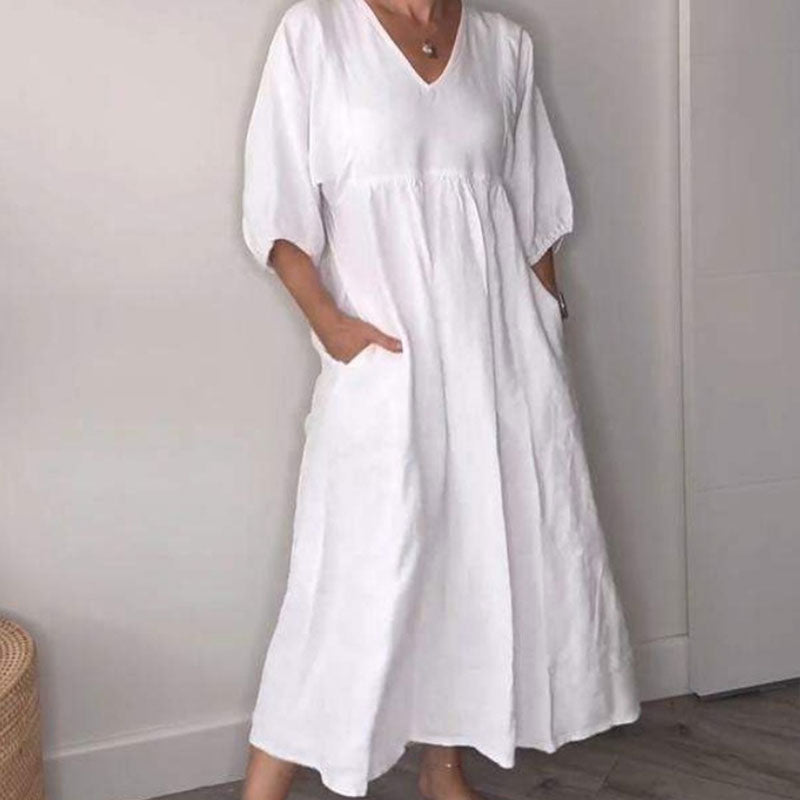 AuraWear – Effortless V-Neck Casual Dress