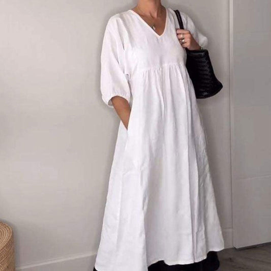 AuraWear – Effortless V-Neck Casual Dress