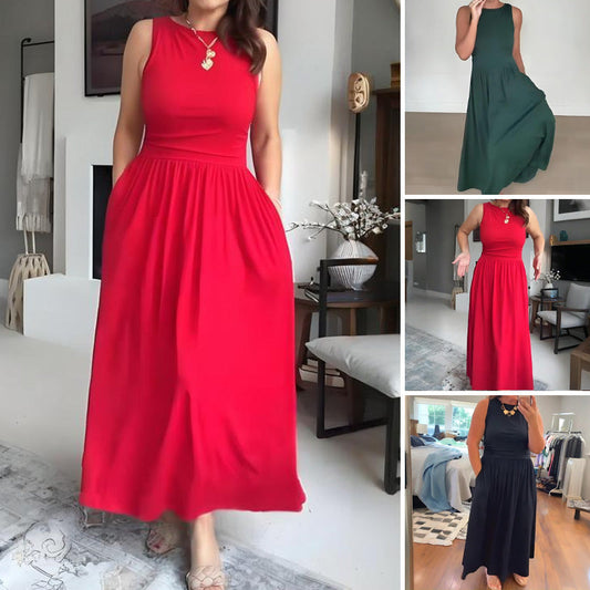 Veloura – Elegant Crew Neck Maxi Dress for Women