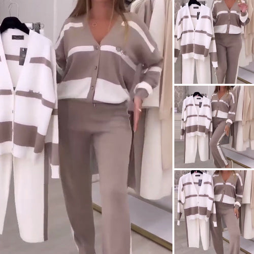 StripeEase – Women’s Fashionable Casual Two-Piece Set