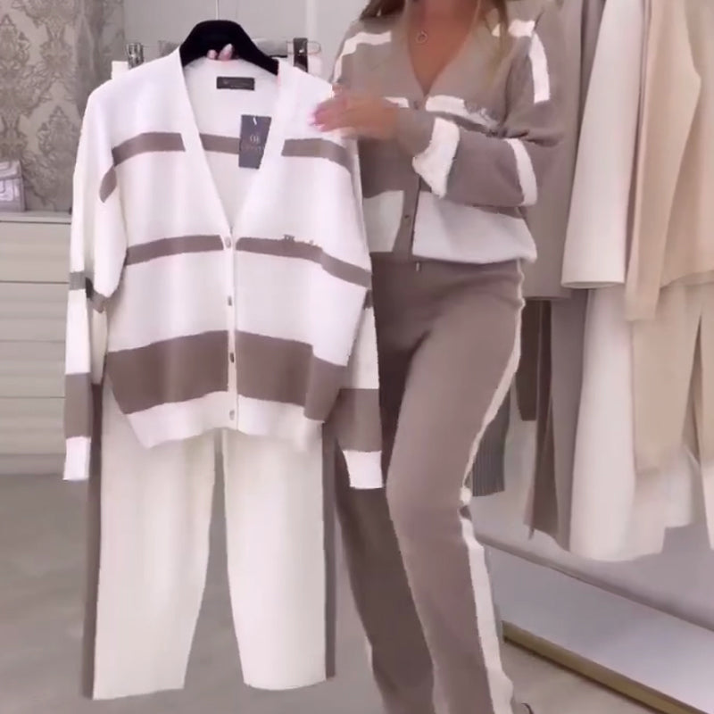StripeEase – Women’s Fashionable Casual Two-Piece Set