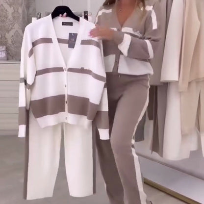 StripeEase – Women’s Fashionable Casual Two-Piece Set