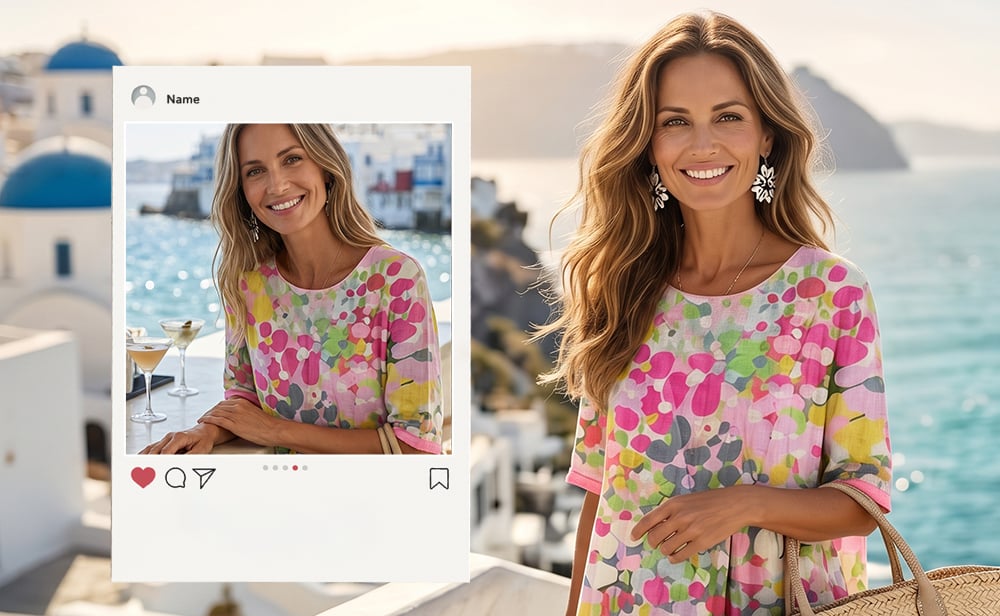 AquaBloom A-Line - Watercolor Midi Dress with Hidden Pockets